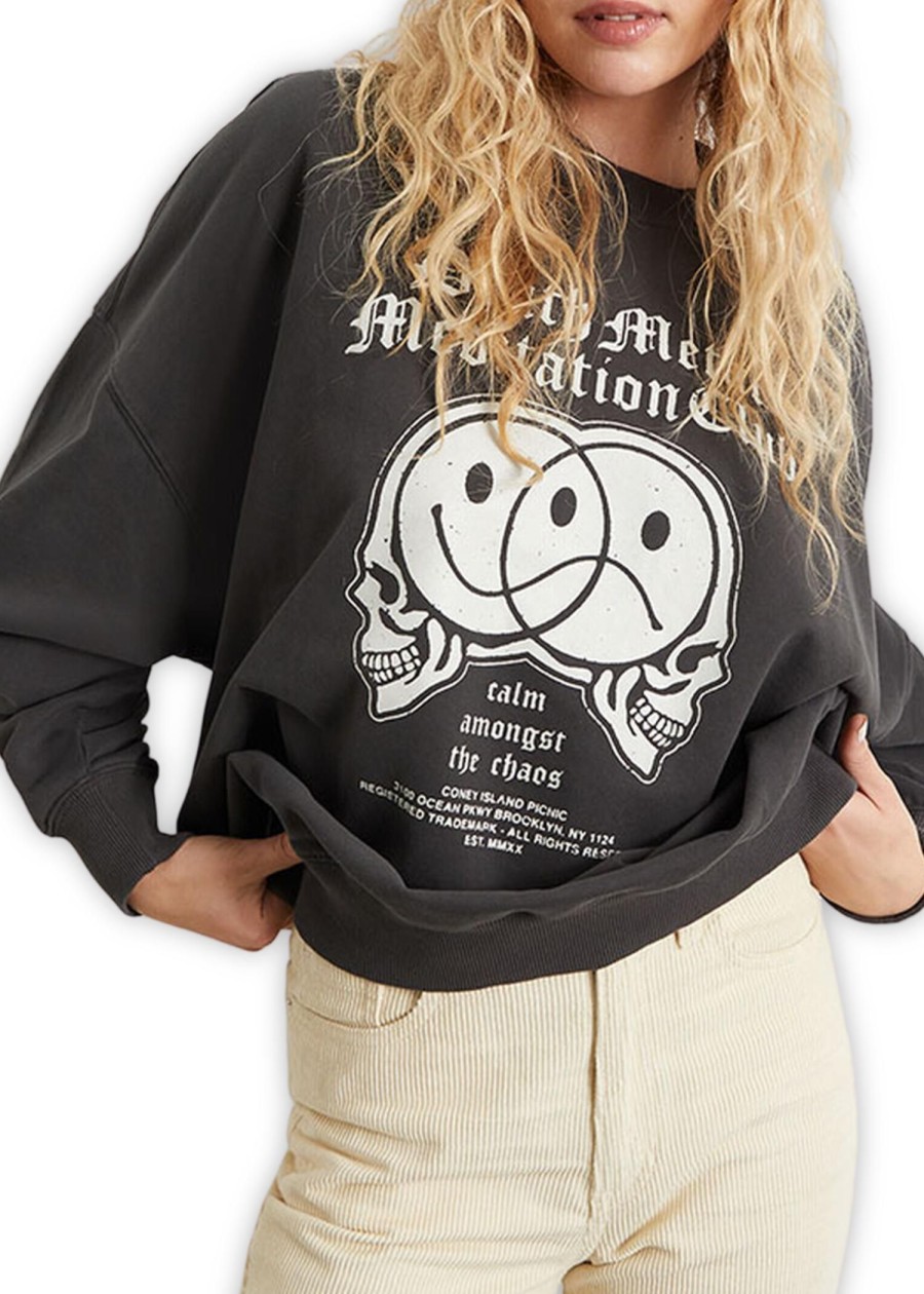 Women Coney Island Picnic | Death Metal Meditation Club Graphic Sweatshirt Black