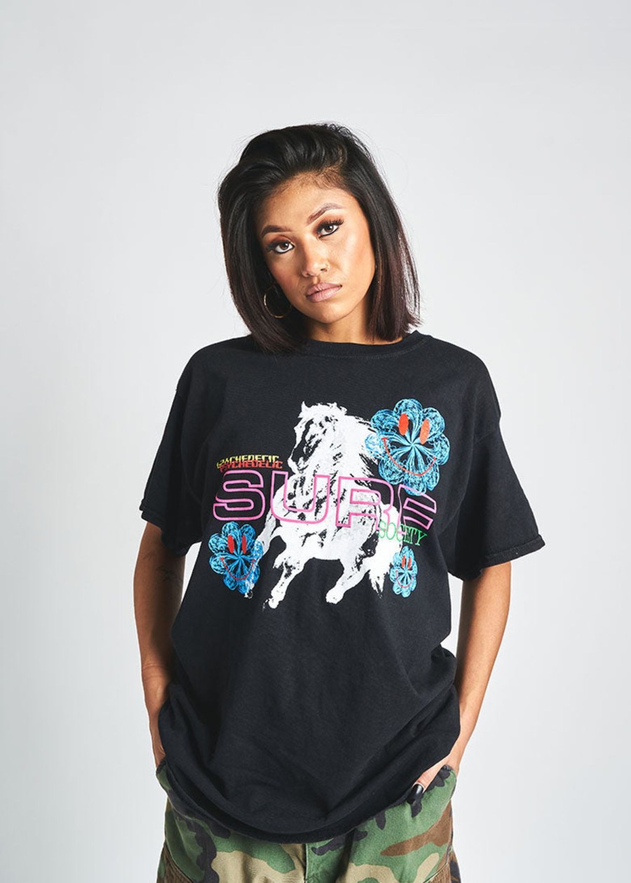 Women Coney Island Picnic | Psychedelic Surf Society Short Sleeve Tee Black