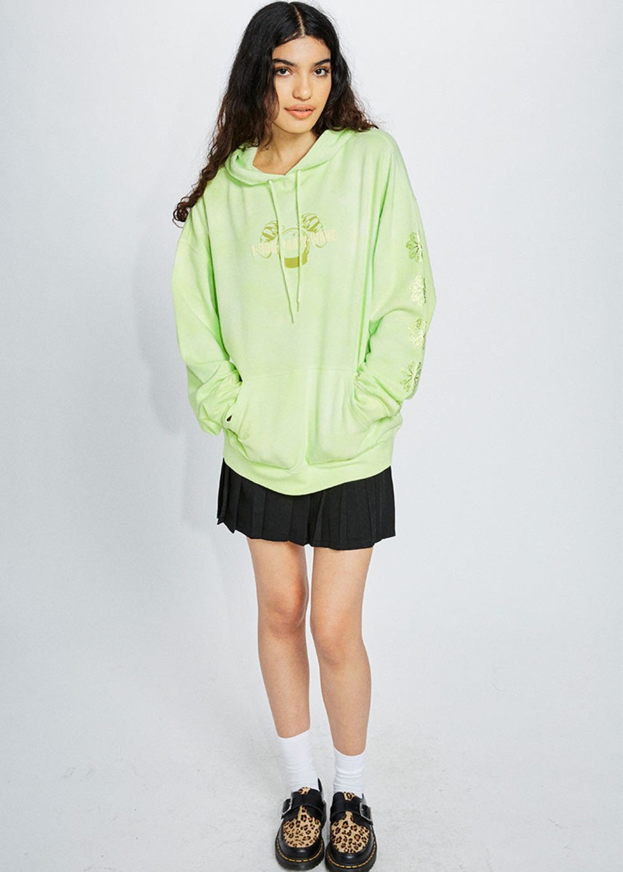 Women Coney Island Picnic | Party Wave Puff Print Graphic Pullover Hoodie Lime Green