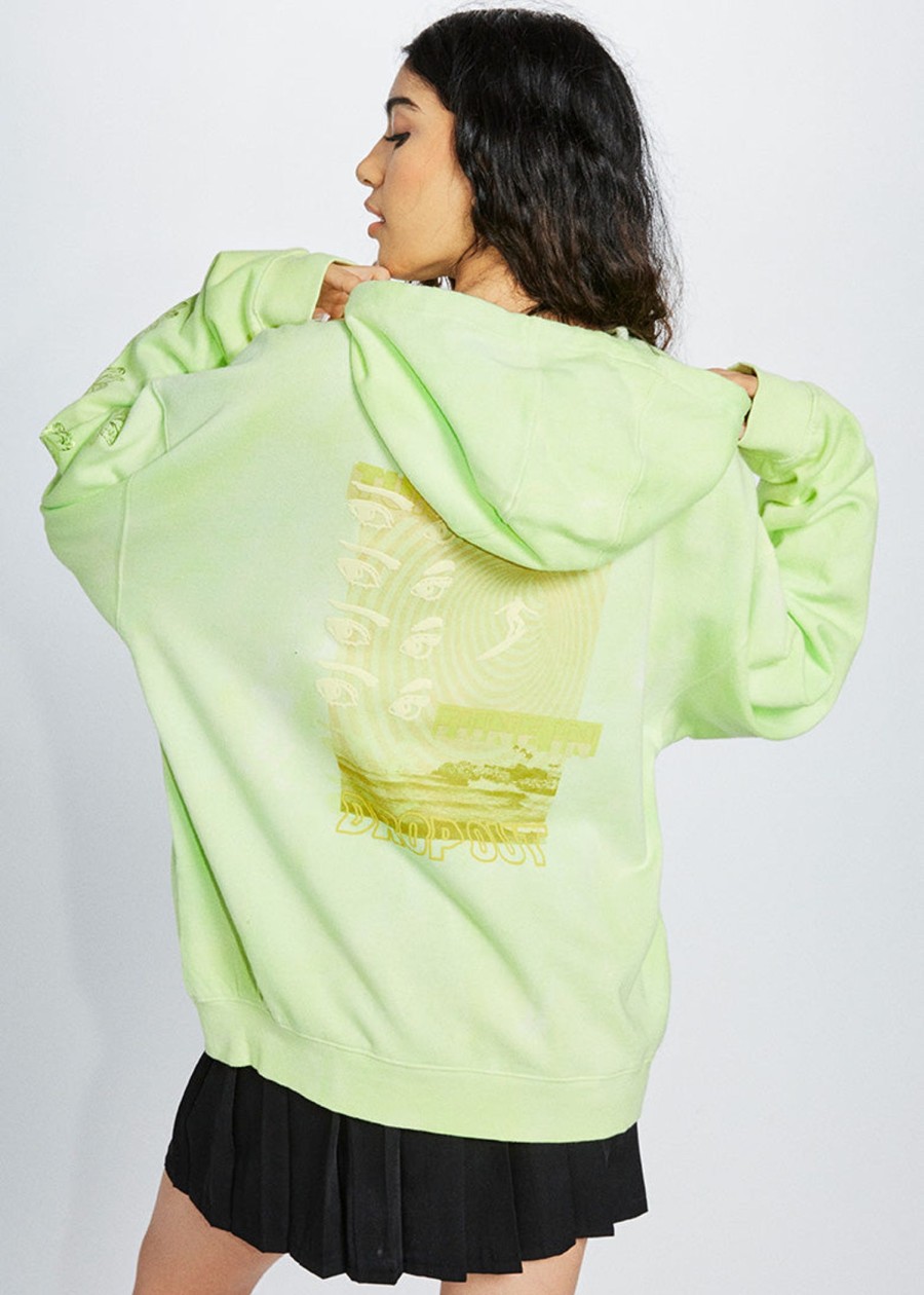 Women Coney Island Picnic | Party Wave Puff Print Graphic Pullover Hoodie Lime Green