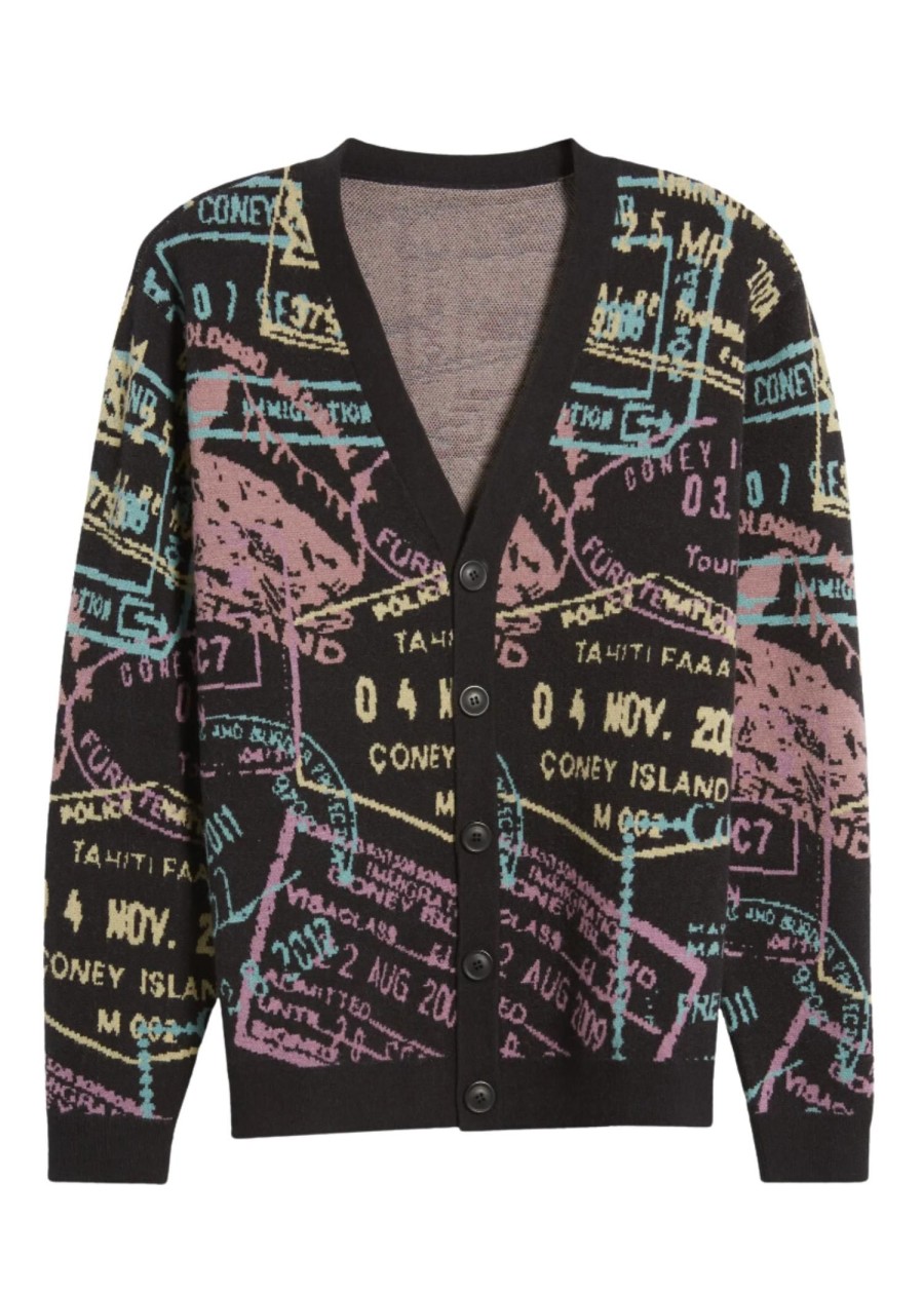 Men Coney Island Picnic | Passport Jacquard Cardigan Black