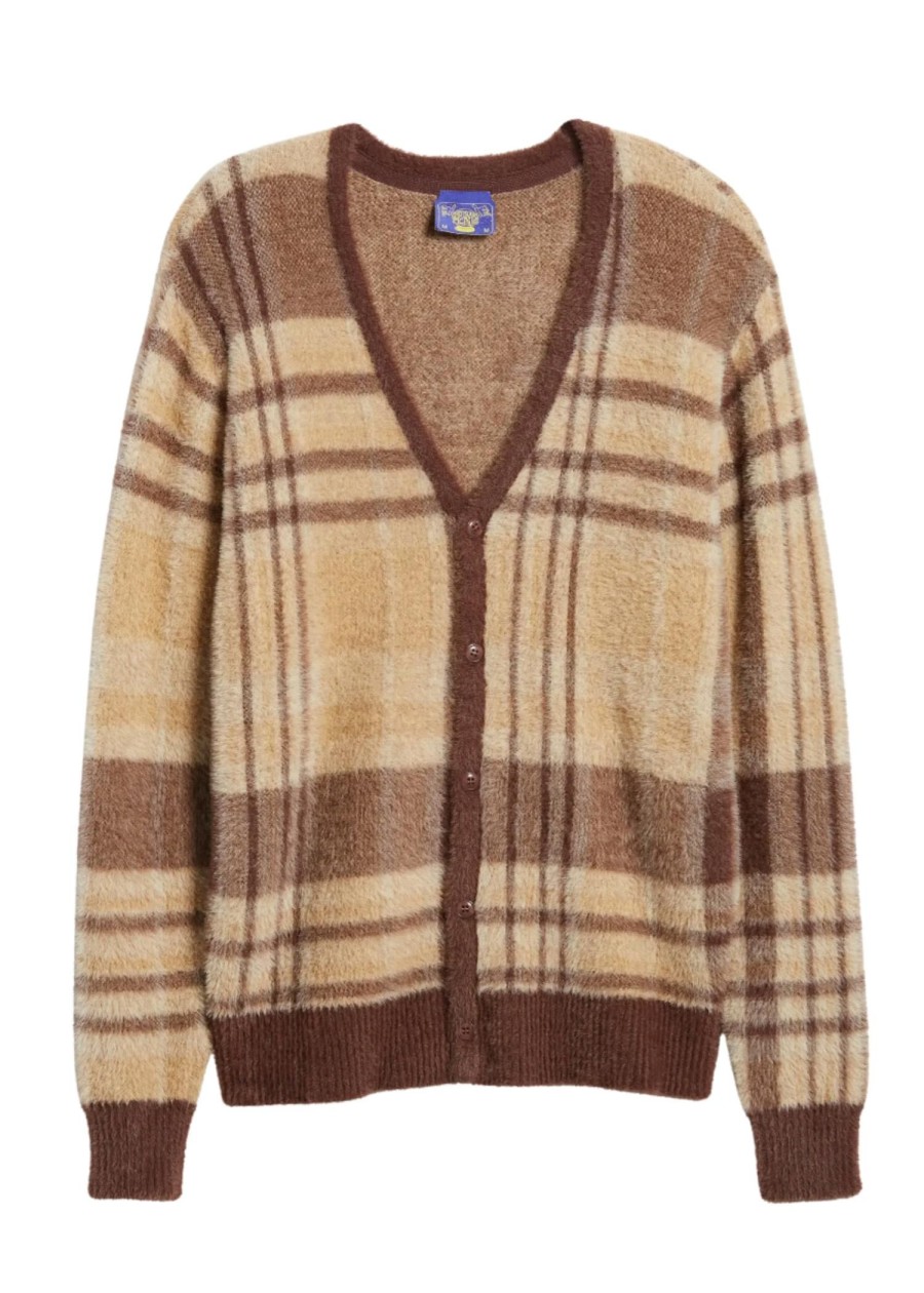 Men Coney Island Picnic | Men'S Fuzzy Plaid Cardigan Acorn