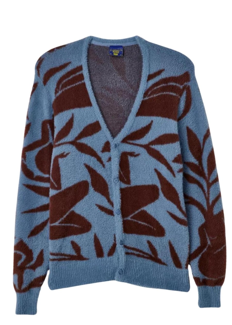 Men Coney Island Picnic | Men'S Fuzzy Plaid Cardigan Blue Acorn