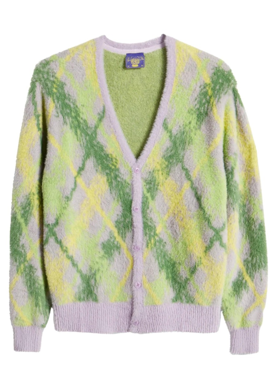 Men Coney Island Picnic | Men'S Fuzzy Plaid Cardigan Green Multi