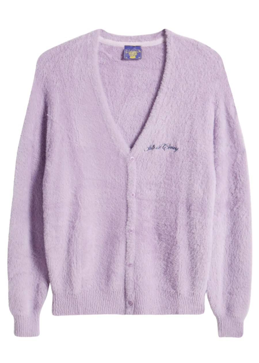 Men Coney Island Picnic | Men'S Fuzzy Plaid Cardigan Lavender