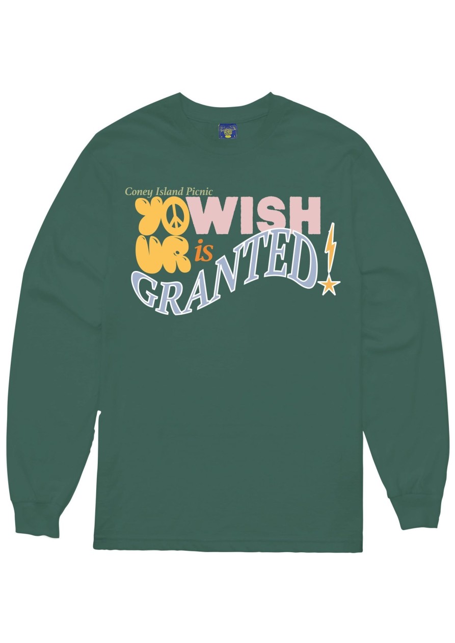 Men Coney Island Picnic | Wish Granted Puff Print Graphic Long Sleeve Tee Pine Green