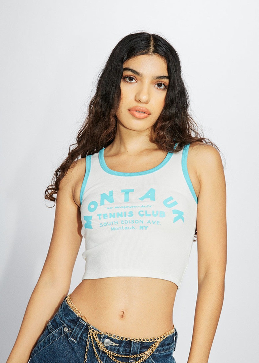 Women Coney Island Picnic | Montauk Tennis Club Ringer Tank Top White/Teal