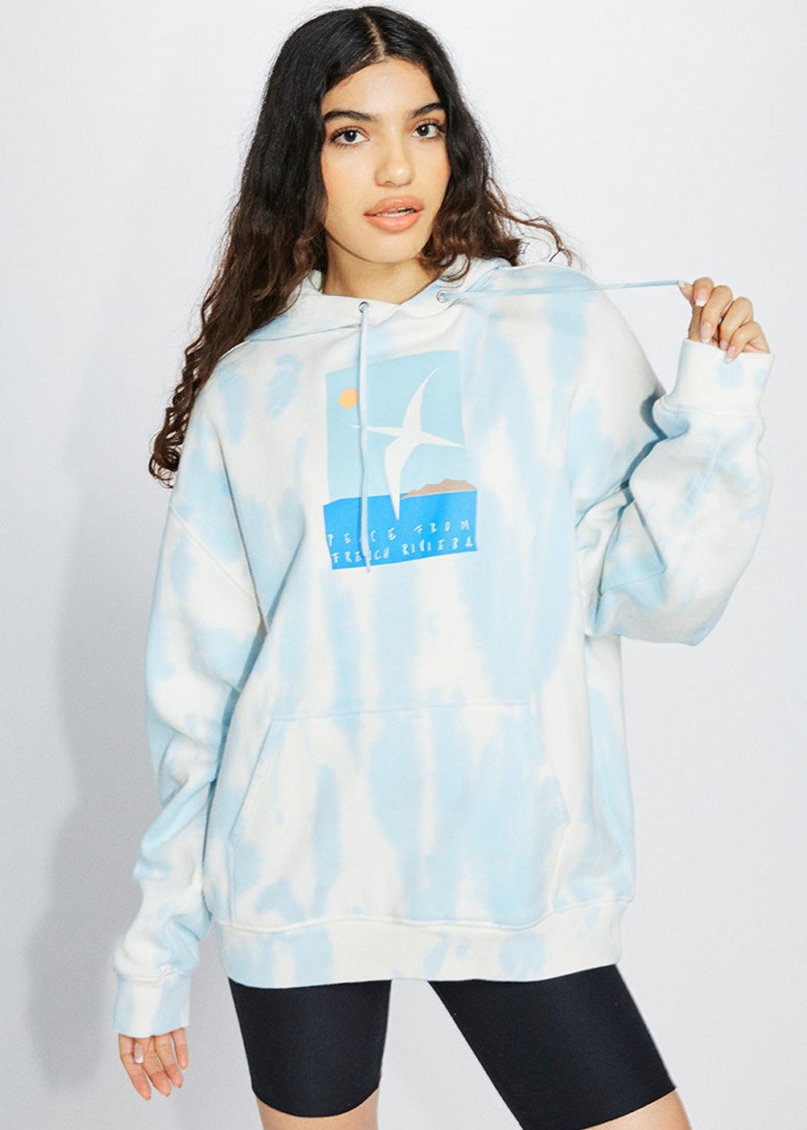 Women Coney Island Picnic | Peace From French Riviera Graphic Pullover Hoodie Td Light Blue