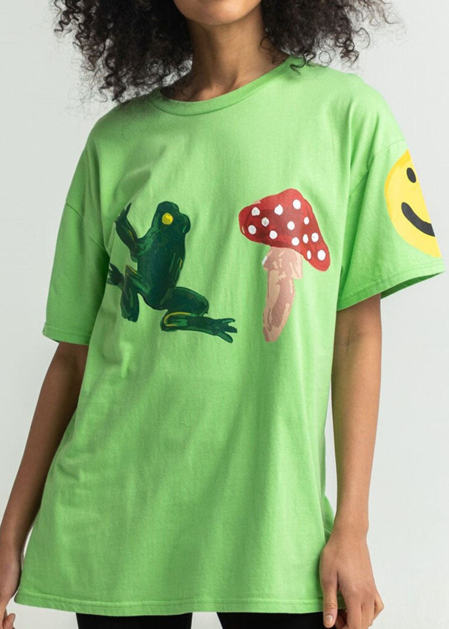 Women Coney Island Picnic | Doodle Sketch Short Sleeve Tee Lime Green