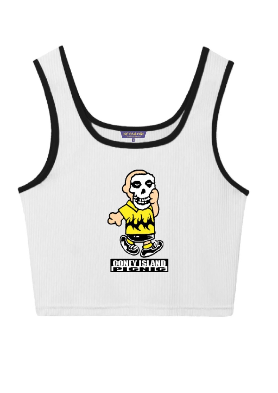 Women Coney Island Picnic | Dark Side Ribbed Ringer Tank Top Bright White