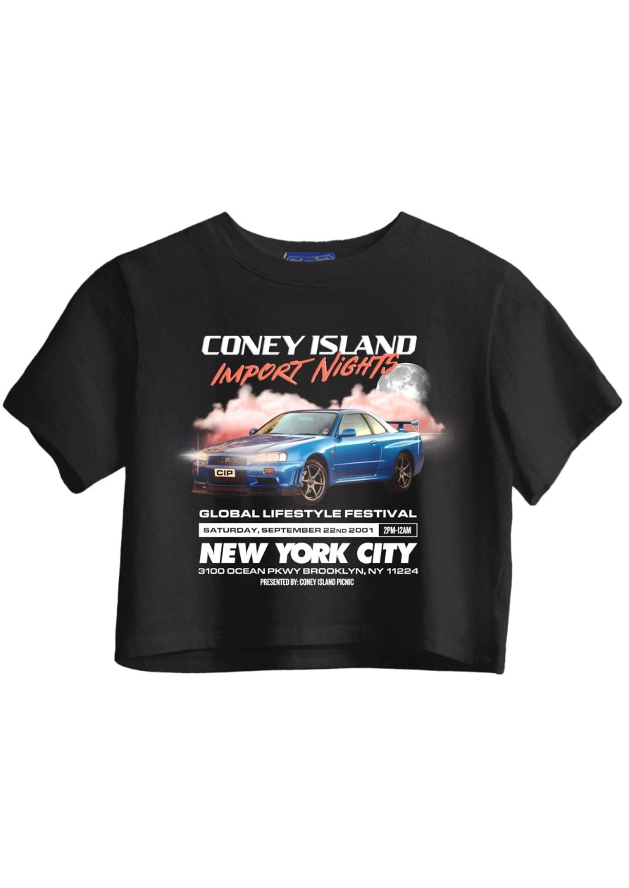 Women Coney Island Picnic | Coney Island Import Nights Puff Print Cropped Boxy Tee Black