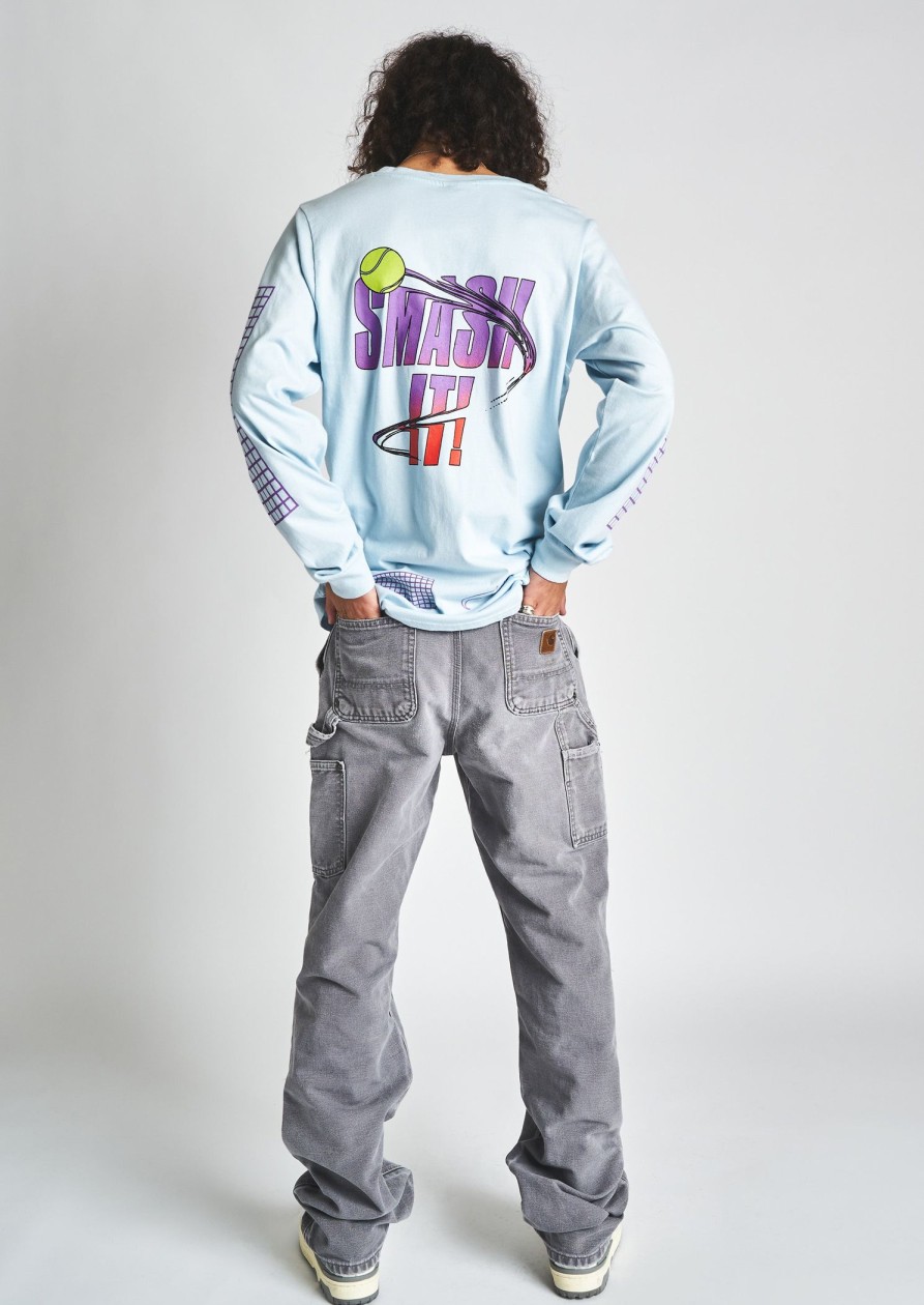 Men Coney Island Picnic | Smash It! Tennis Graphic Long Sleeve Tee Light Blue