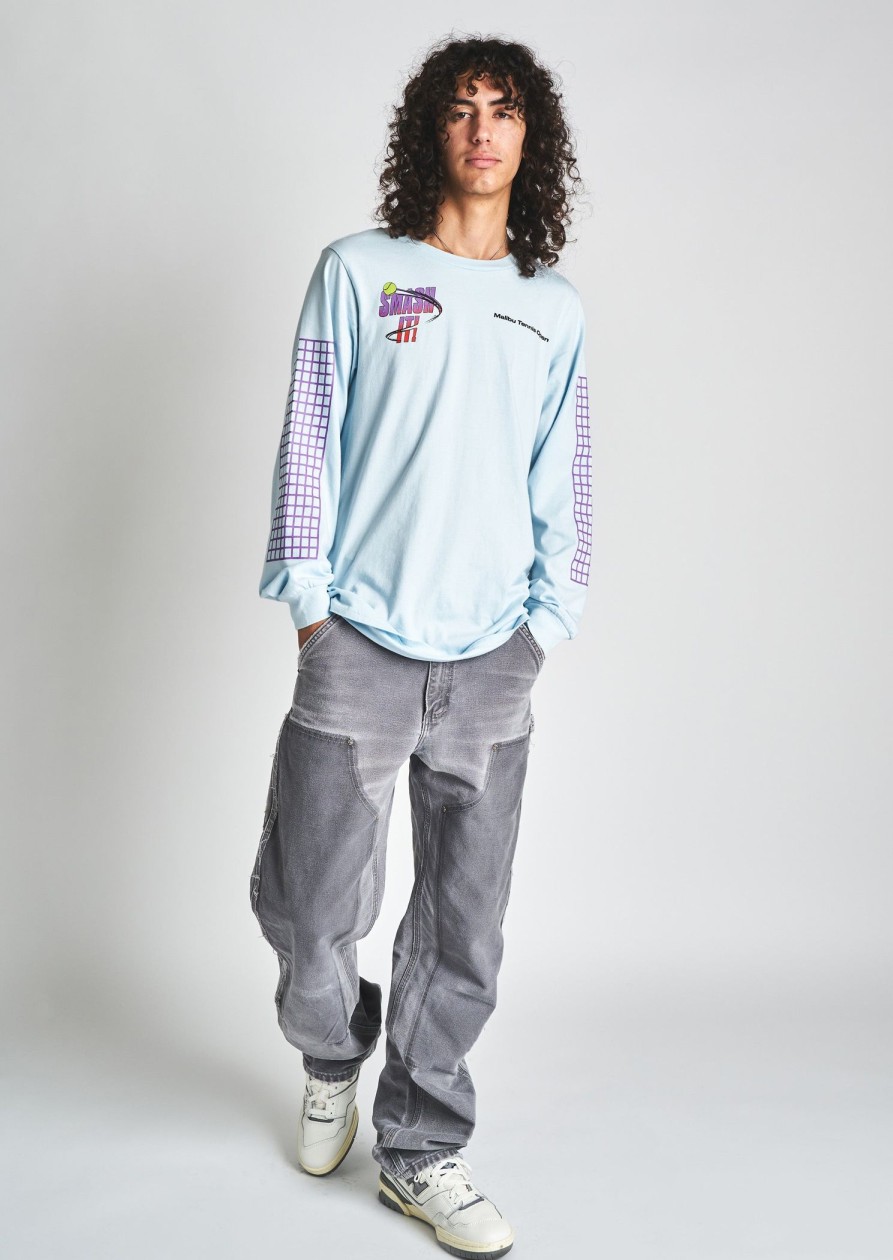 Men Coney Island Picnic | Smash It! Tennis Graphic Long Sleeve Tee Light Blue