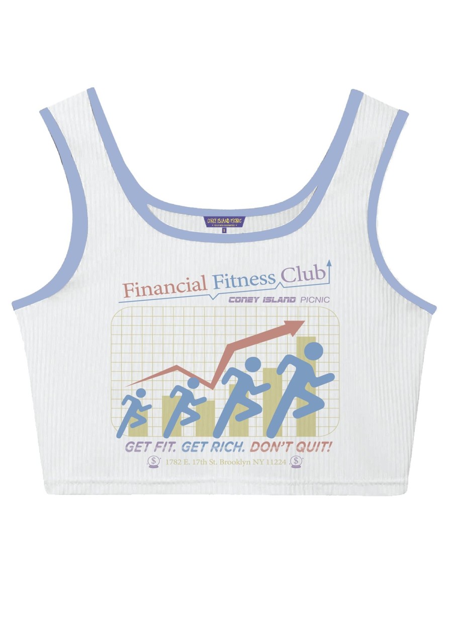 Women Coney Island Picnic | Financial Fitness Club Ribbed Ringer Tank Top Bright White