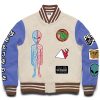 Men Coney Island Picnic | Believe Varsity Jacket - Graphic Letterman Almond