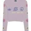 Women Coney Island Picnic | Visualize World Peace Long Sleeve Crop Top Orchid Hush