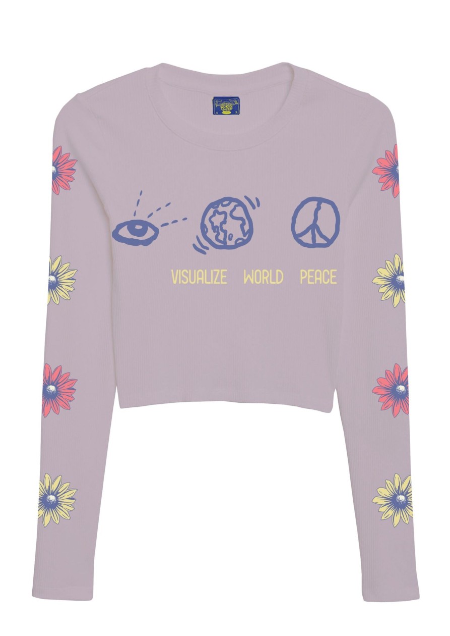 Women Coney Island Picnic | Visualize World Peace Long Sleeve Crop Top Orchid Hush