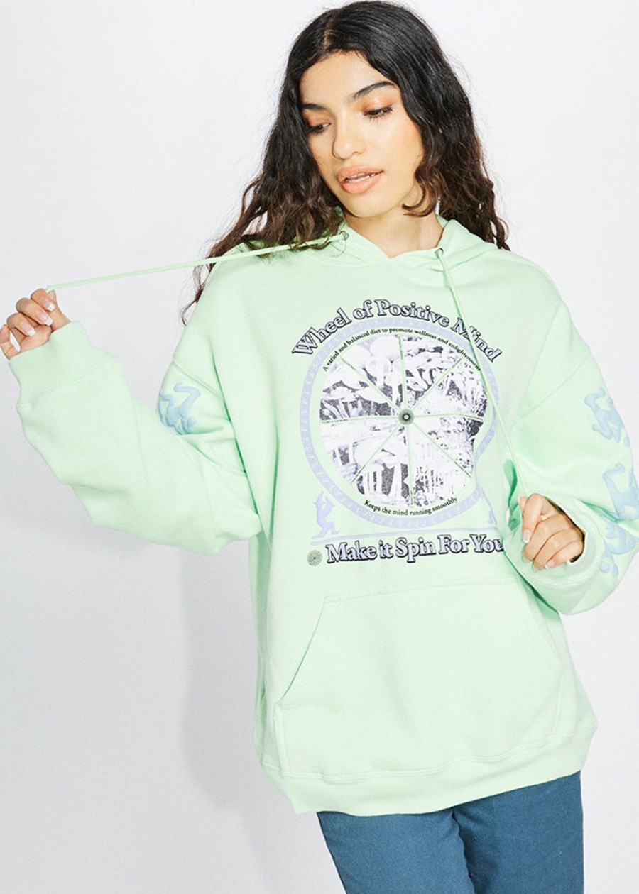 Women Coney Island Picnic | Wheel Of Positive Mind Graphic Pullover Hoodie Green