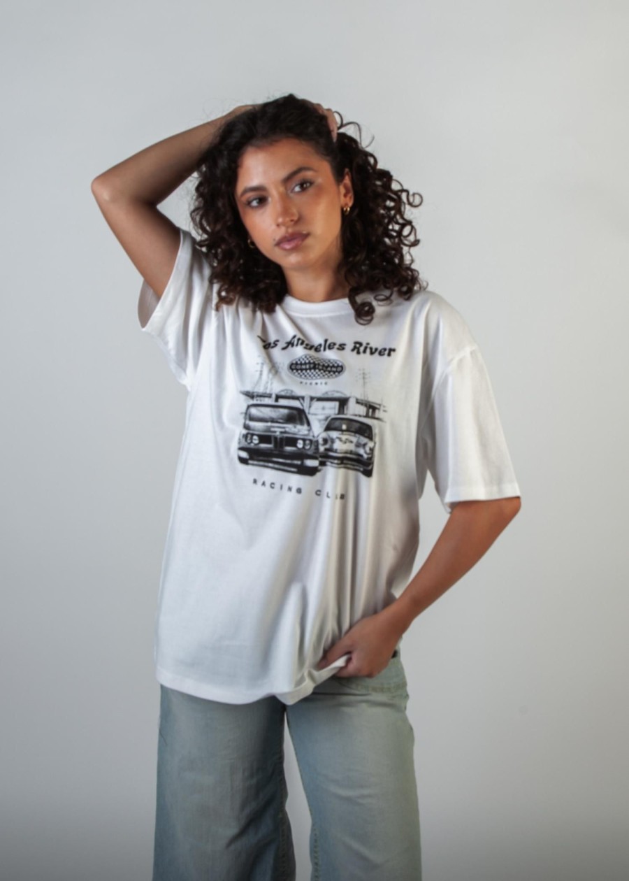 Women Coney Island Picnic | La River Racing Club Short Sleeve Boyfriend Tee White