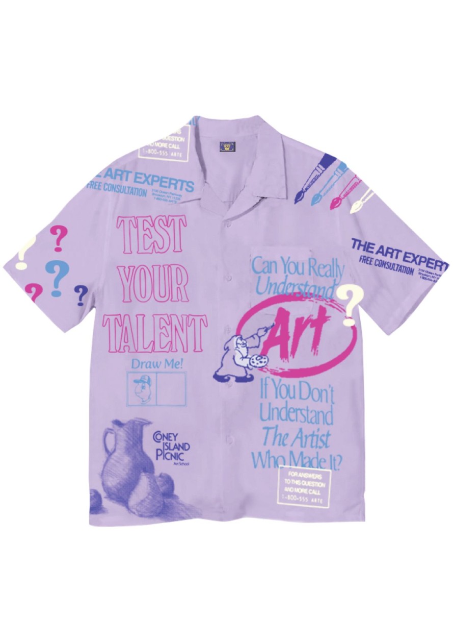 Men Coney Island Picnic | Cip Art School Rayon Camp Shirt Lilac