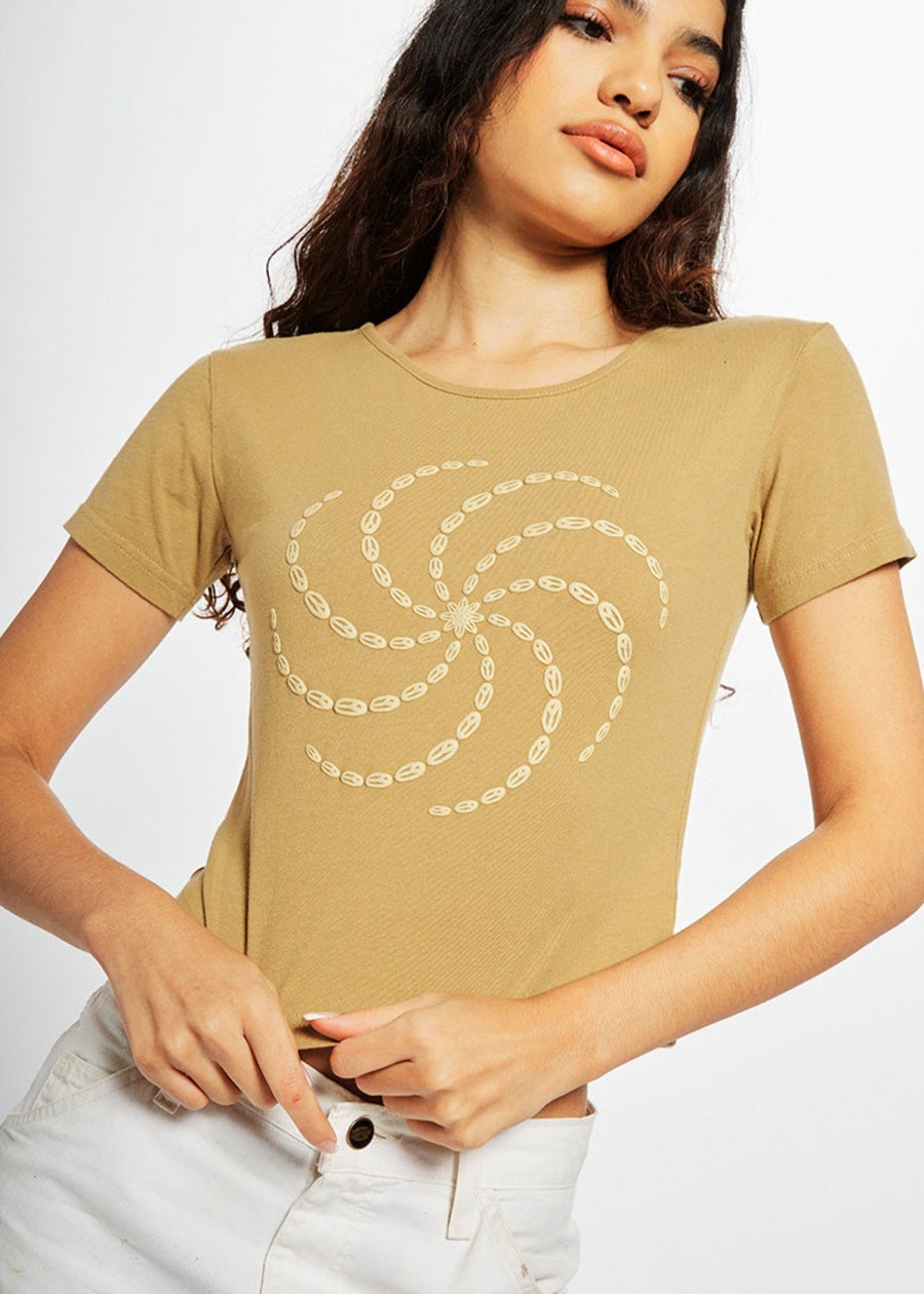 Women Coney Island Picnic | Peace Spiral Puff Print Crop Top